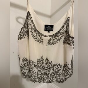 NWT - Urban Outfitters - Cream Cropped Tank Top with Silver Beading - M